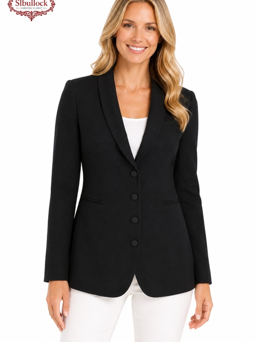 B3 Kasper Size 12 Black Scalloped Collar Blazer NWOT Career Jacket 22” P2P